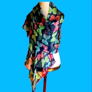 BUTTERFLIES MUDPIE Scarf ‎ With Pink Pom Poms NWT